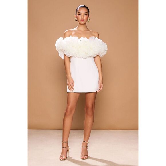 Sonya Moda Sorrento Cream Floral Tulle Off-Shoulder Mini Party Dress size S NWT - Picture 3 of 6